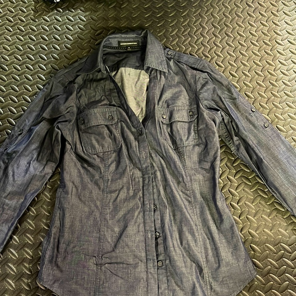 Express denim colored portfolio shirt.